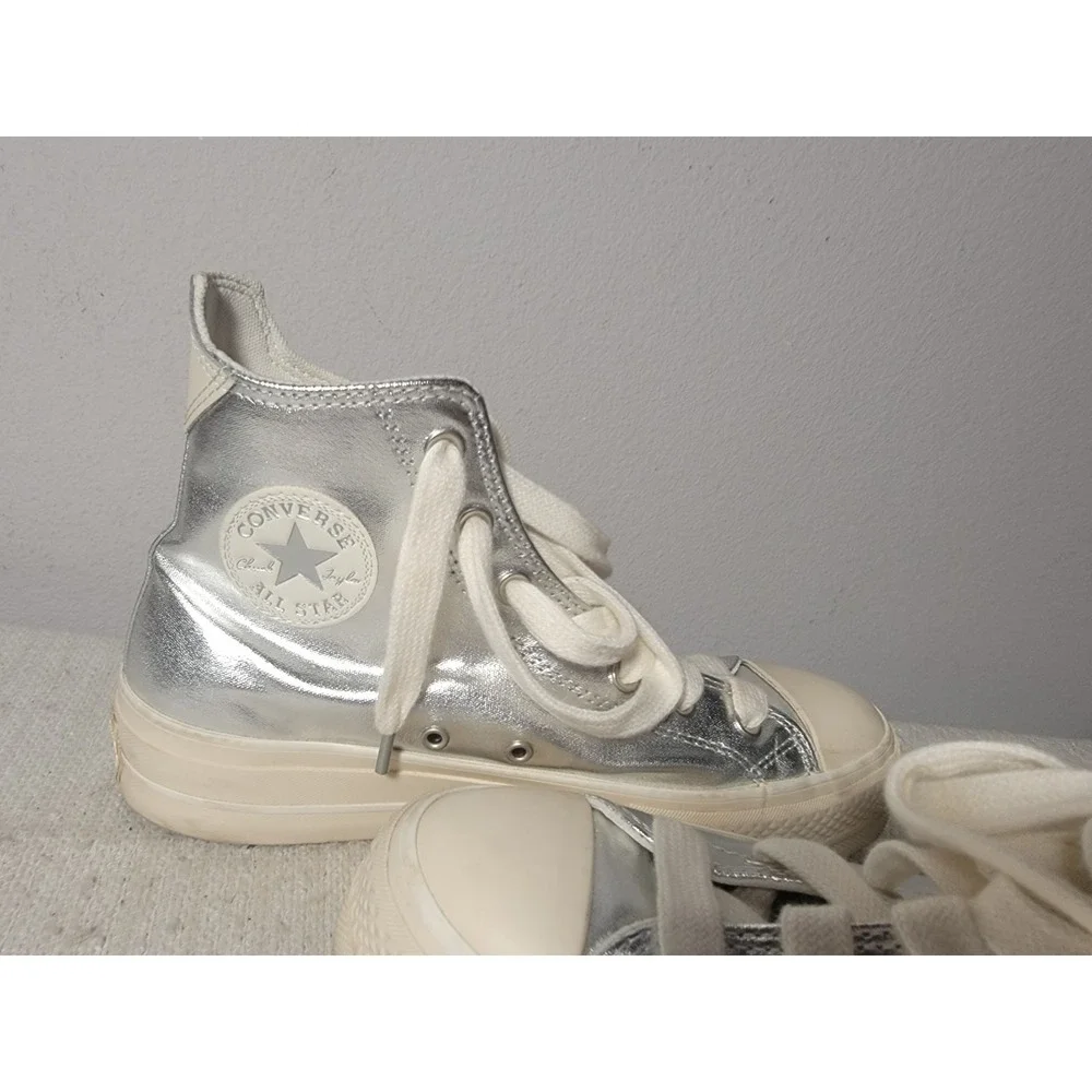 Converse All Star Metallic Silver High Top Sneakers Womens 9 Platform A09902C